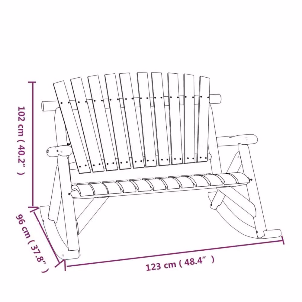 Berkfield Home 2-Seater Garden Rocking Bench in Brown Solid Spruce Wood, W/D/H: 123 x 96 x 102 cm – 5