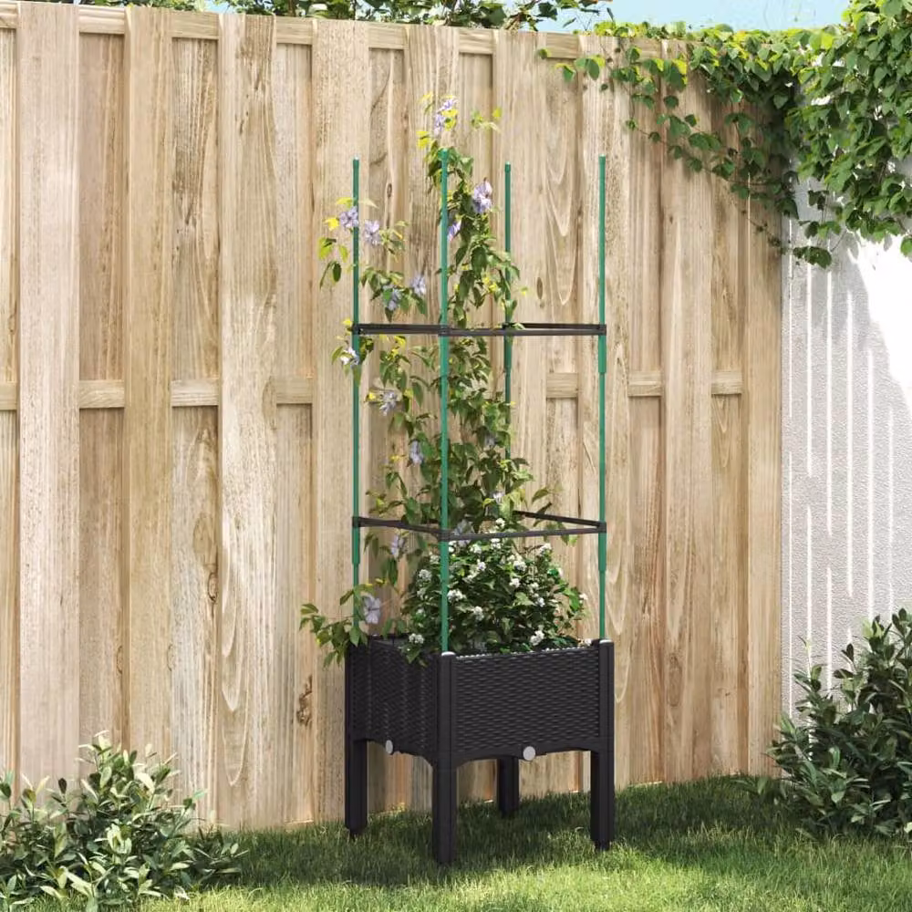 Berkfield Home Beautiful Garden Planter with Trellis, Black, W/D/H: 40 x 40 x 142.5 cm – 2