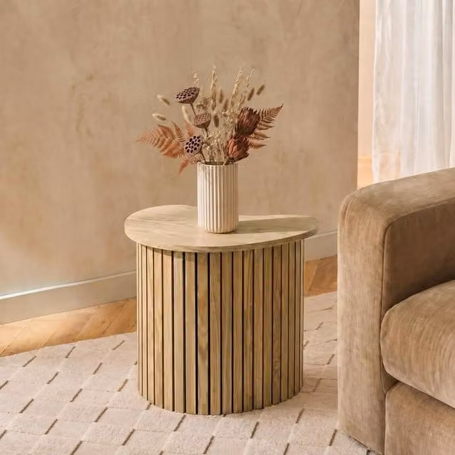 OHS Madison Irregular Oval Ribbed Side Table in Light Oak