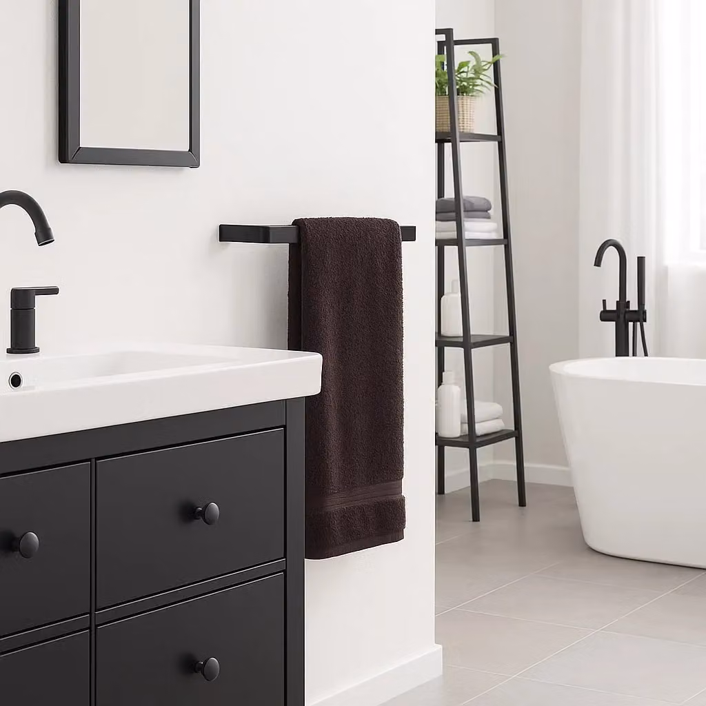 House of Home Black Wall Mounted Stainless Steel Rectangle Towel Rail 20cm – 4