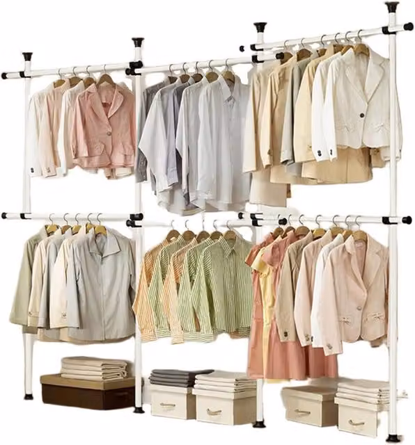 House Of Home Adjustable Telescopic Hanging Rail Clothes Rack, White, W: 225 - 360 cm