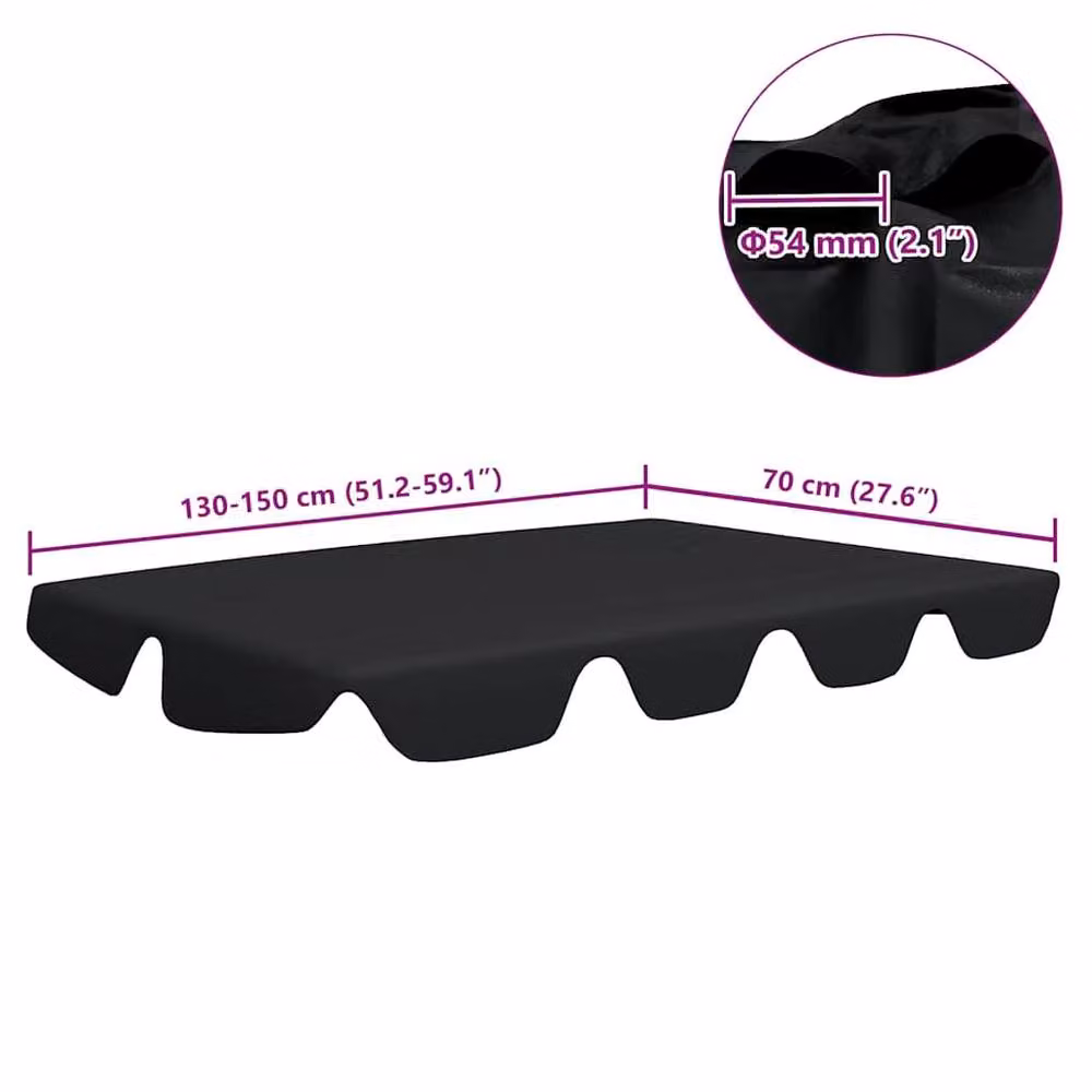 Berkfield Home Replacement Canopy for Garden Swing in Black, PVC-Coated Polyester, W: 150 cm, D: 130 cm, W: 105 cm, D: 70 cm – 5