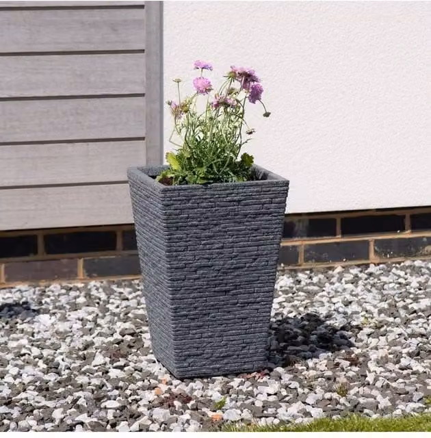 KDMD Ash Slate Effect Tall Planter Tub in Grey, Height: 45 cm