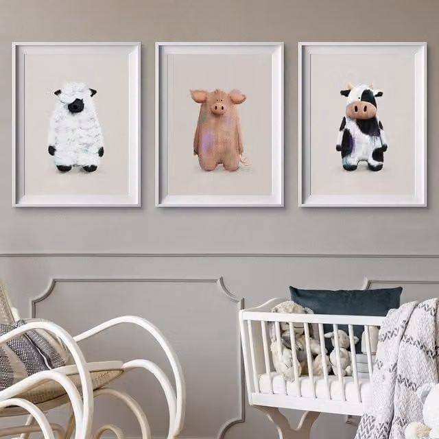 Tigercub Prints Parker, Philippe & Pippa Farmyard Nursery Animal Illustration Set of 3 Multicolour Paper Posters