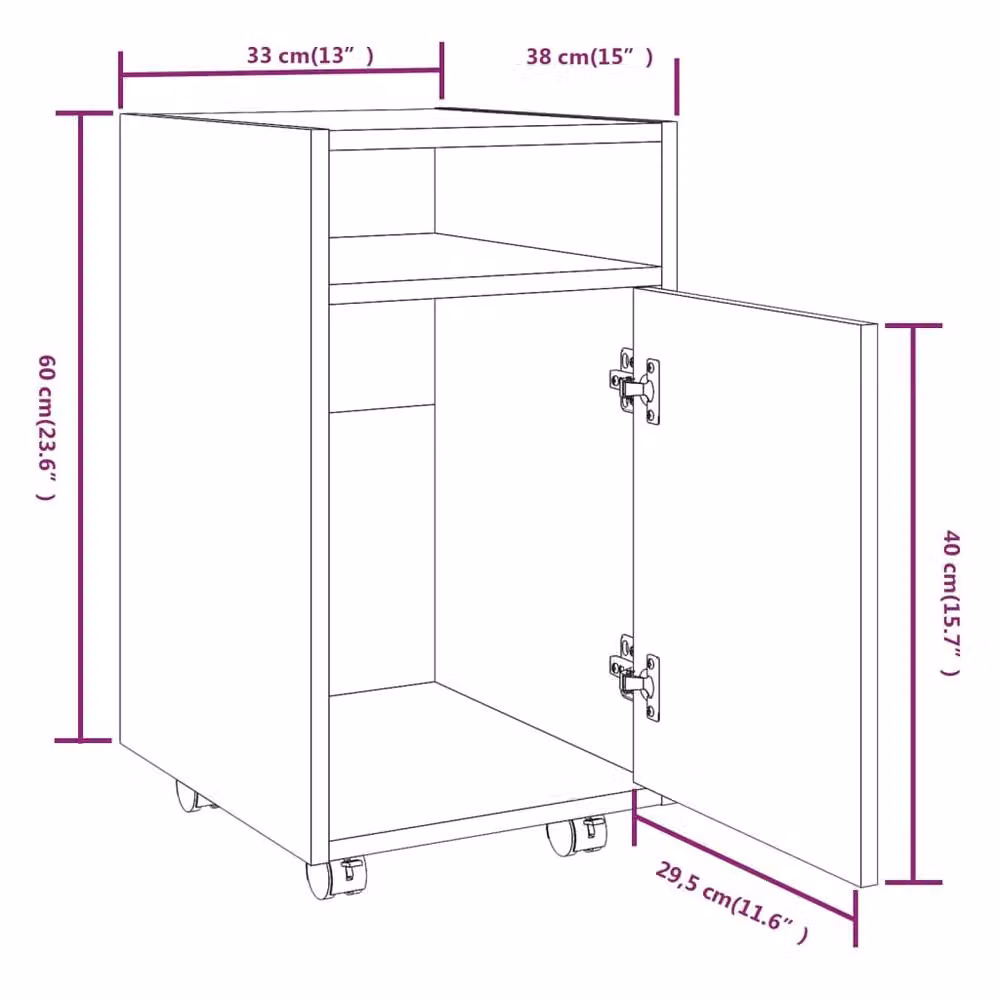 Berkfield Home Side Cabinet with Wheels in Brown Oak, W/D/H: 33 x 38 x 60 cm – 6