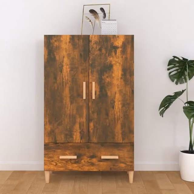 Berkfield Home Smoked Oak Highboard in Brown, W/D/H: 70 x 31 x 115 cm