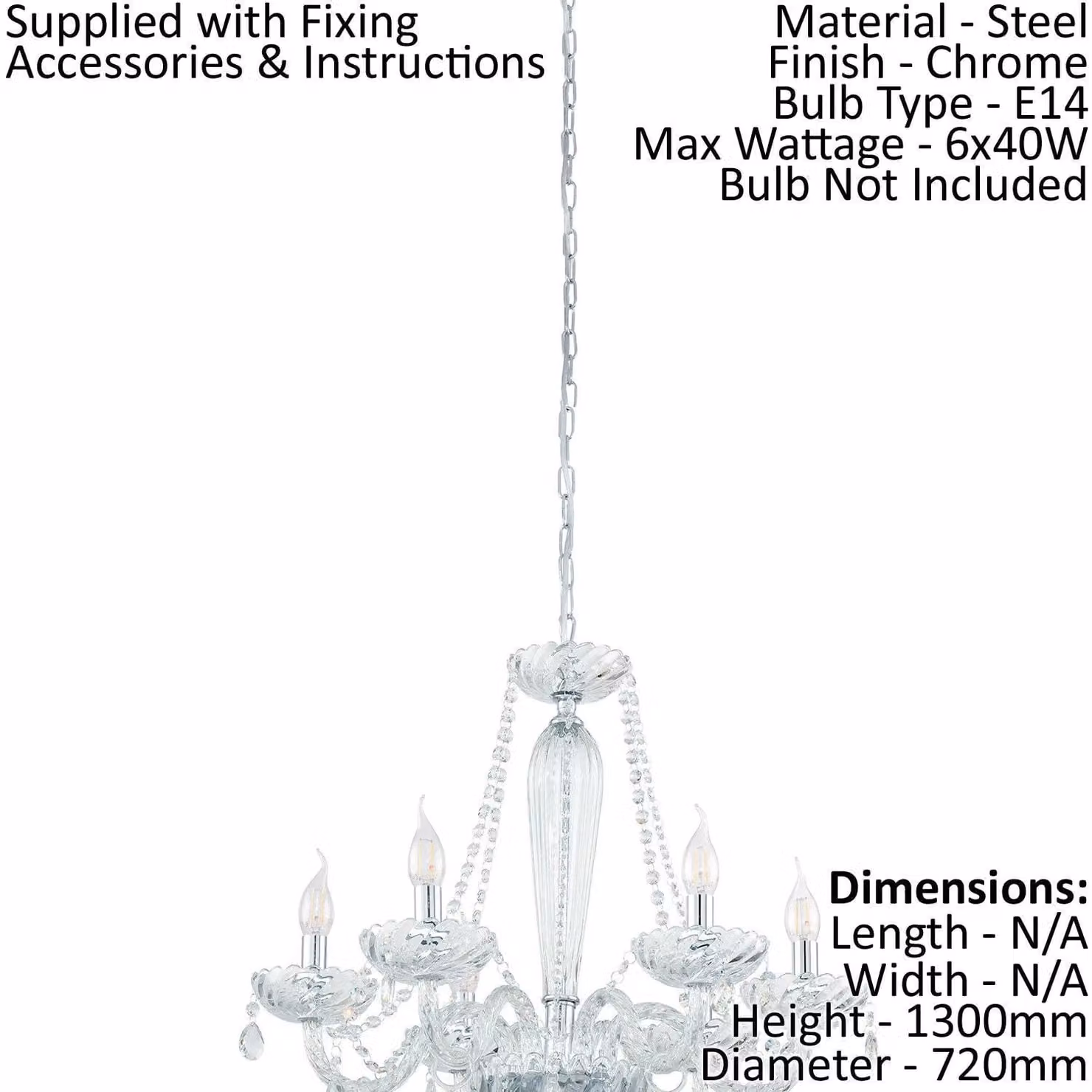 Loops Suspended Pendant Light in Chrome with Transparent Glass Shades, E14, 6x40W