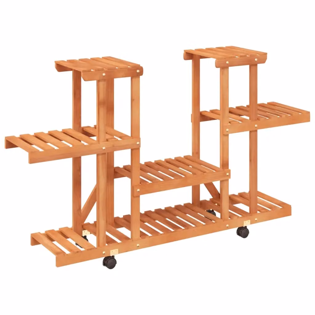 Berkfield Home Retro Flower Stand with Wheels in Brown Solid Wood, W/D/H: 110 x 25 x 78 cm – 2