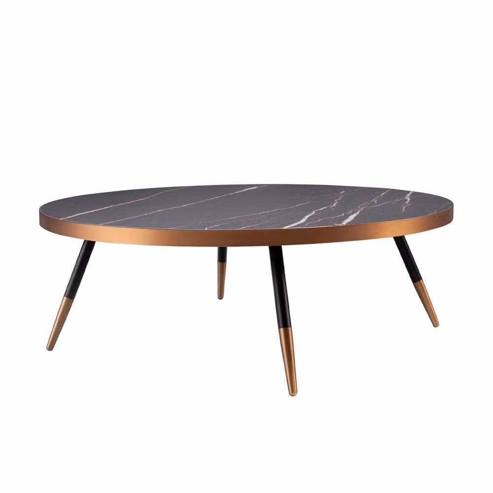 Angel Cerda Round Coffee Table with Black Ceramic Marble Top, Diameter: 90 cm, Height: 30 cm – 2