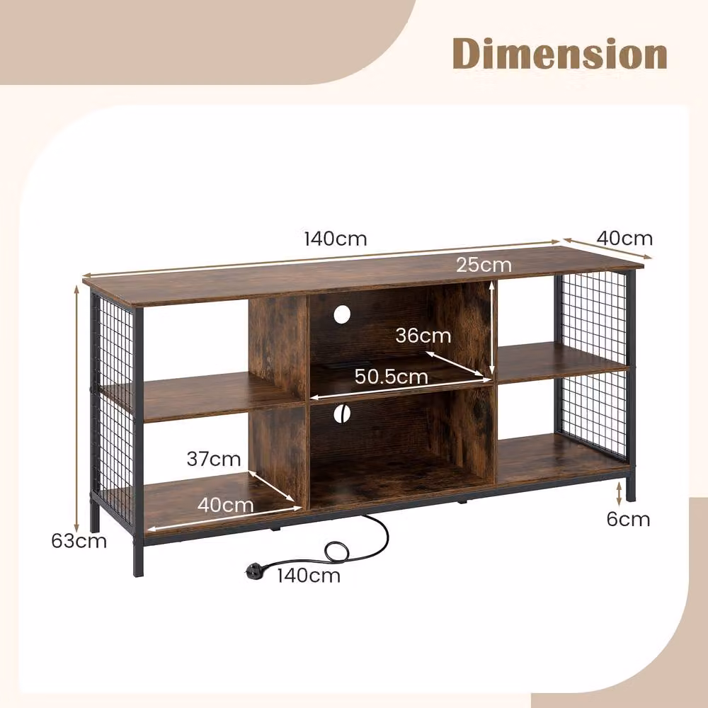 Costway 3-tier Industrial TV Stand for up to 65 inch TVs in Brown – 2