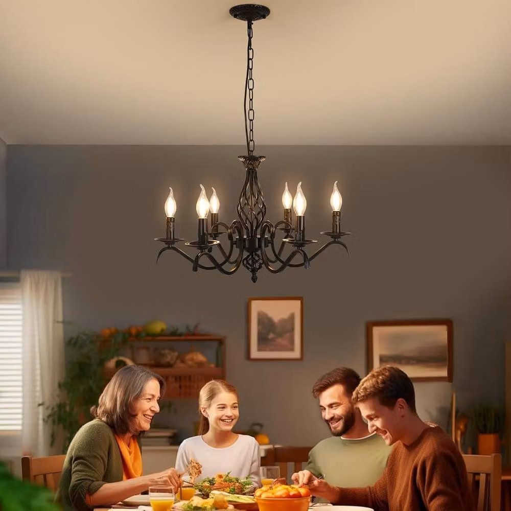 Goeco Vintage Metal Pendant Light in Black, Height Adjustable E14 Chandelier for Living Rooms and Bedrooms – 2