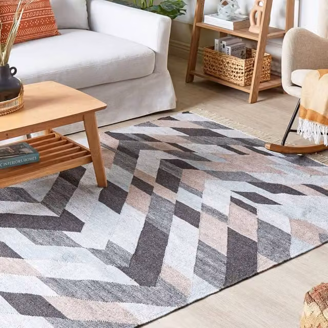 Wyld and Coco Boho Nest Handwoven Jute and Cotton Geometric Rug with Fringes, Multicolour, W: 140 cm, L: 200 cm