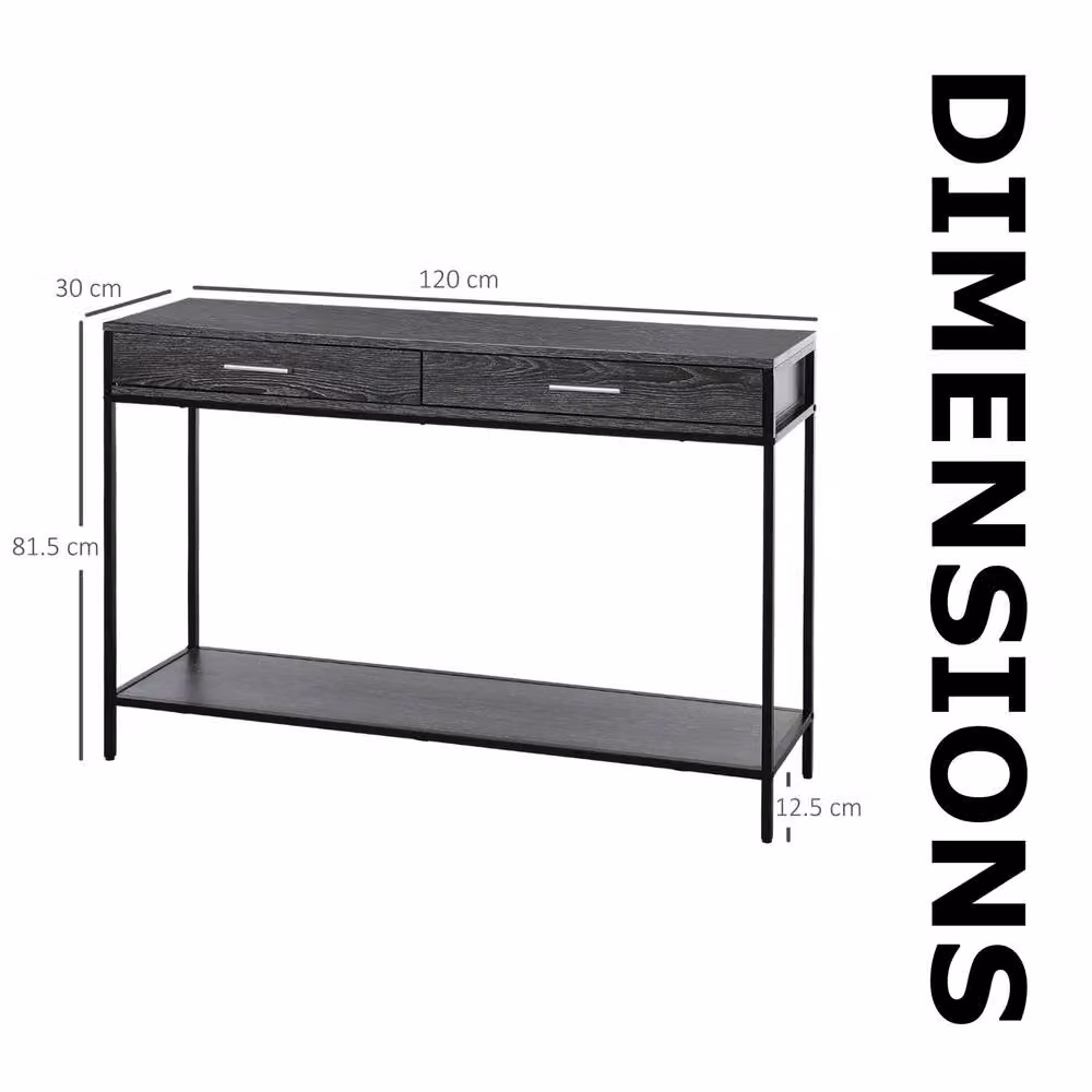 FURNOS 2 Tier Grey Console Table with Drawers for Entryway and Hallway, W: 81.5 cm, D: 30 cm, H: 50 cm – 6