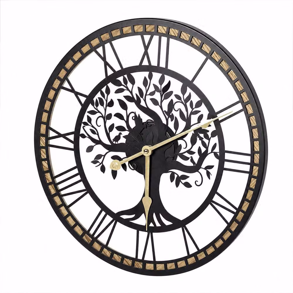 Yezi Silent Quartz Wall Clock with Black and Gold Tree Design, Diameter: 40 cm – 2