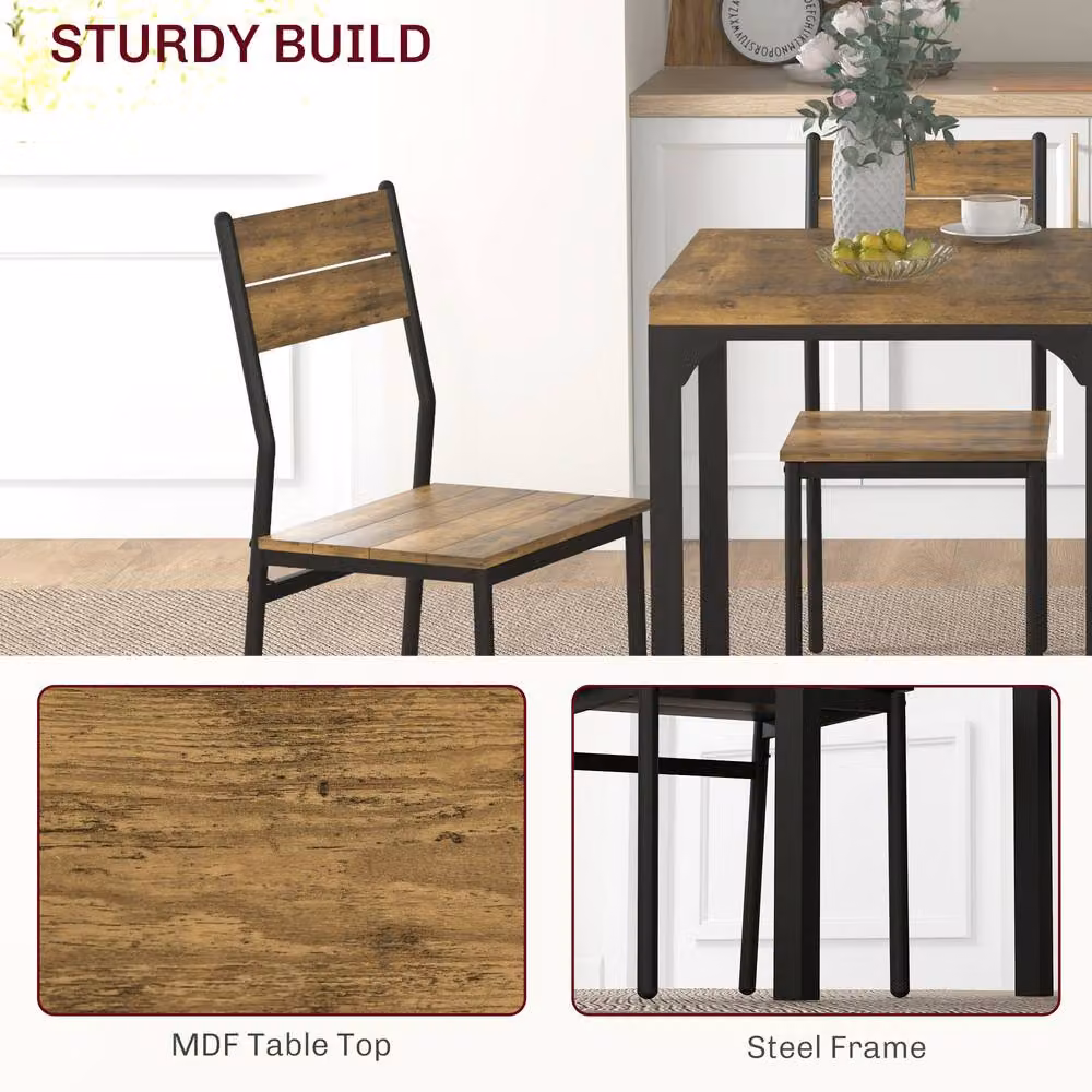 STILVORA Modern Dining Set with Square Table and 3 Chairs in Brown and Black – 5