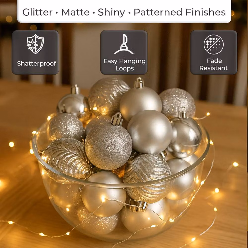 Neo Set of 36 Silver Round Plastic Christmas Tree Bauble Ornaments – 5