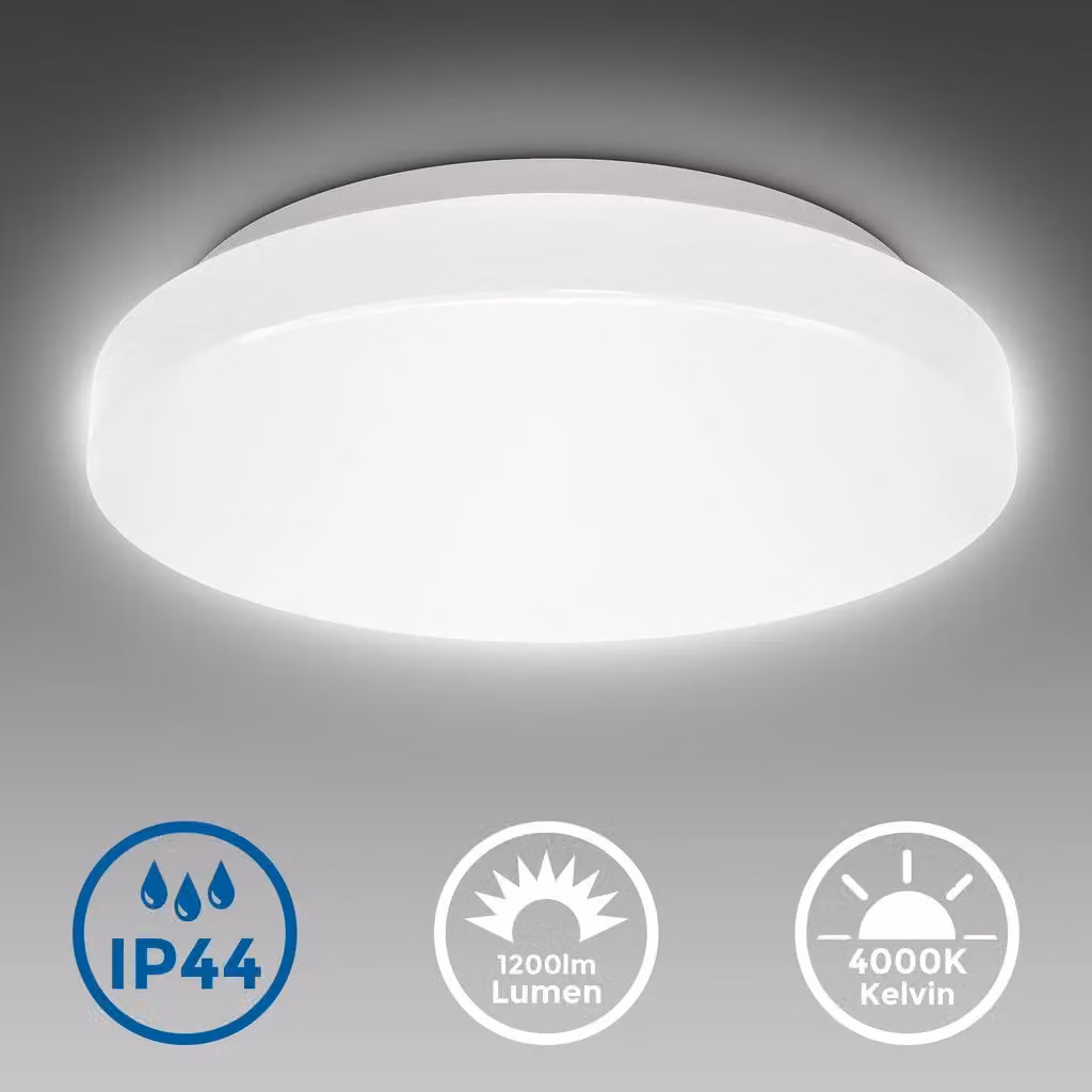 B.K.Licht Modern White LED Bathroom Ceiling Light, IP44 Splash Water Protection, 1200lm, Neutral White 4000K, Diameter: 28.8 cm – 2
