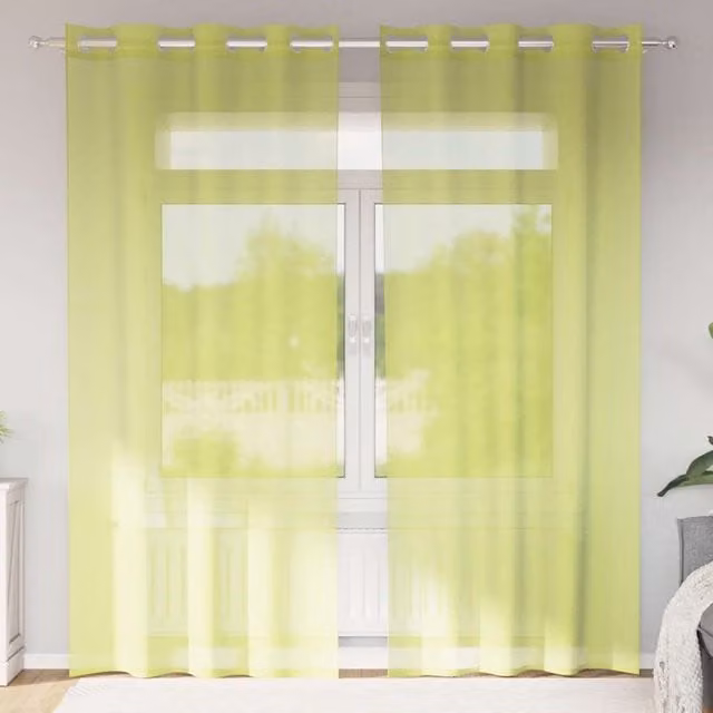 Berkfield Home Transparent Voile Fabric Panel Curtains with Eyelets, Green, 2 Pack, W: 140 cm, H: 245 cm