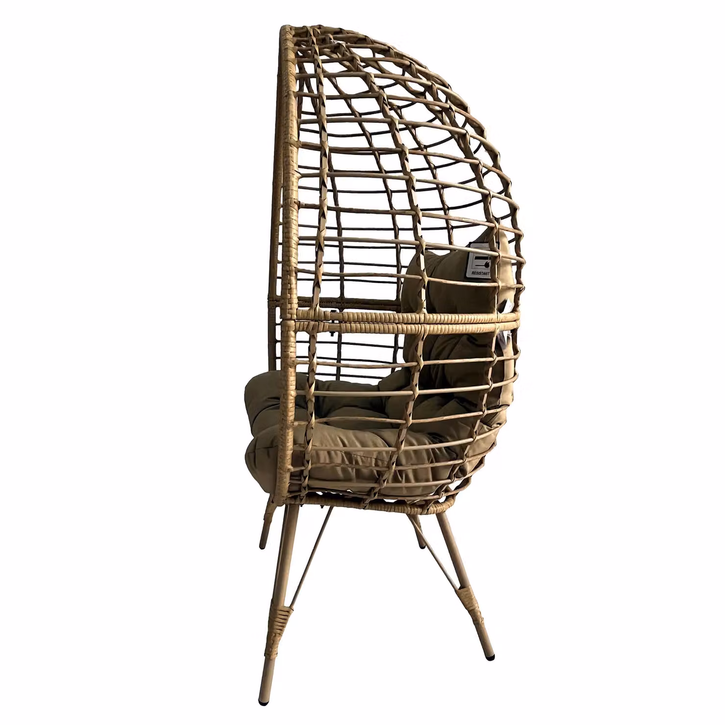 FURNITURE ONE Rattan Standing Egg Chair with Removable Water-Resistant Cushions and Metal Frame in Light Brown – 2