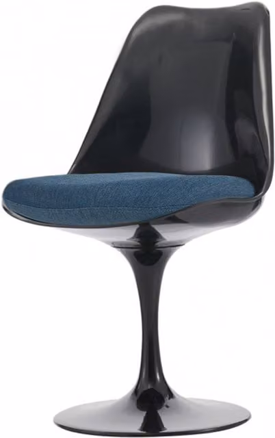 Fusion Living Modern Swivel Dining Chair in Blue Velvet with Black Metal Legs