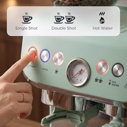 HOMCOM Espresso Machine with Bean Grinder and Steam Wand, 15 Bar Pressure, Light Green – 6
