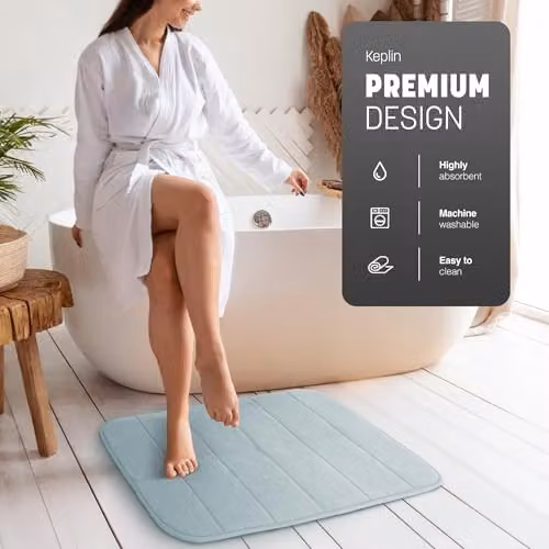 Keplin Memory Foam Bath Mat, Blue, W: 50 cm, D: 60 cm – 3
