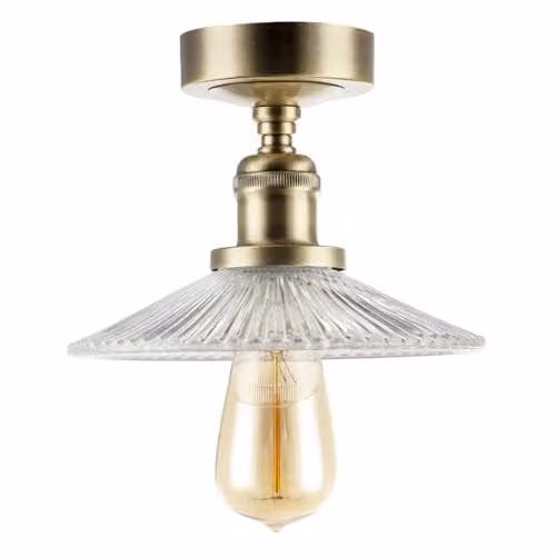 Happy Homewares Vintage Brass Ceiling Light Fitting with Transparent Glass, W/D/H: 16 x 16 x 21 cm