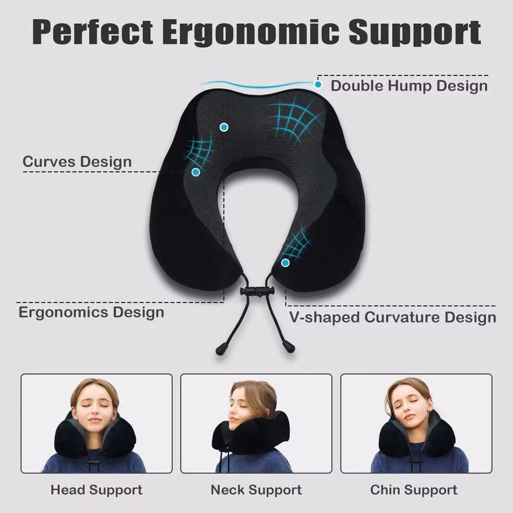 Kelvenix U-Shaped Memory Foam Travel Neck Pillow in Black Velour – 3