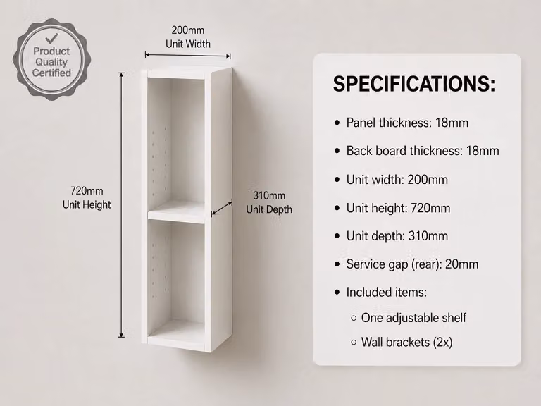 Cheap Furniture Warehouse White Kitchen Wall Unit Cabinet Carcass with Internal Shelves, W/D/H: 20.0 x 31.8 x 72.0 cm