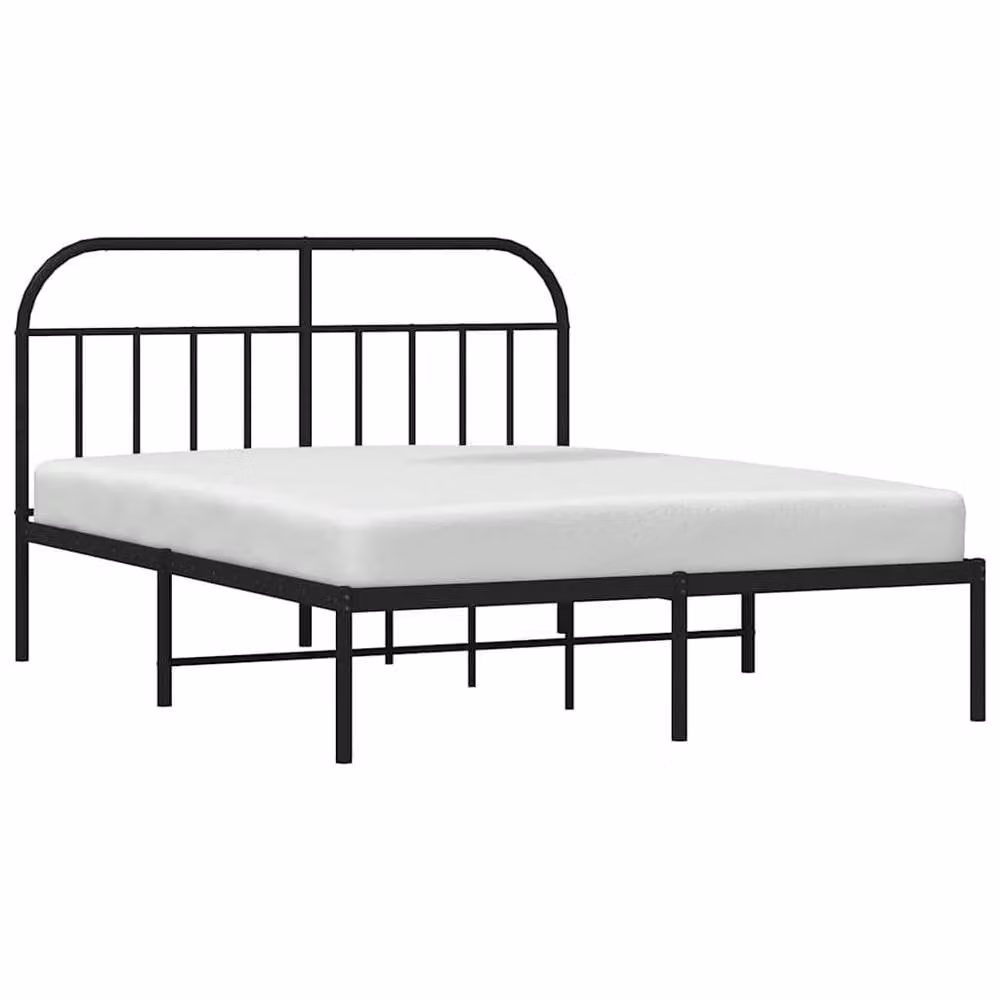 Berkfield Home Metal Bed Frame with Headboard in Black, W/D/H: 135 x 190 cm Double
