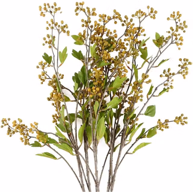 Dyzi Pack of 6 Yellow Berry Stems with Silk Leaves