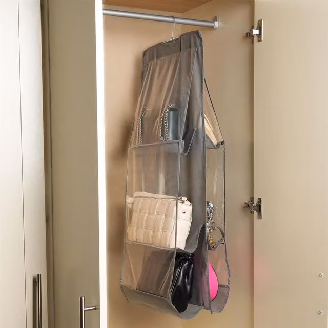 OHS Grey Fabric Mesh Hanging Wardrobe Storage Basket