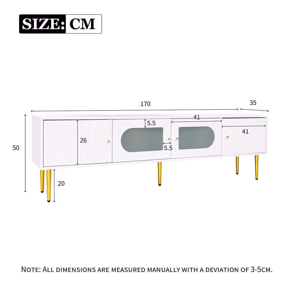 BTM Modern Glossy White TV Stand Cabinet with Glass Doors and Integrated Lighting W/D/H: 175 x 34 x 45.71 cm – 3