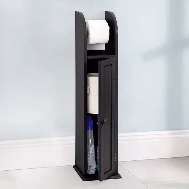 EONLION Freestanding Covered Bathroom Toilet Paper Roll Holder in Black – 1
