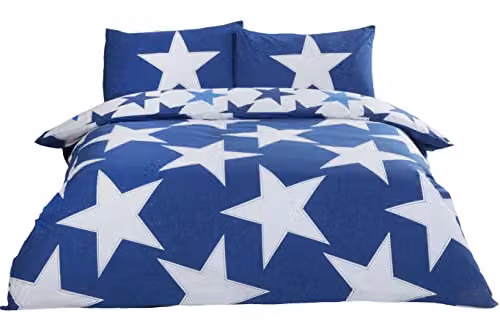 Rapport Home All Stars Reversible Polycotton Duvet Cover and Pillowcase Set in Blue and White, W/D/H: 230 x 220 cm