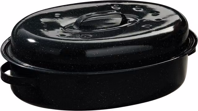 Orsina Carvara Black Enamel Oval Self Basting Roaster with Rack, 42 cm