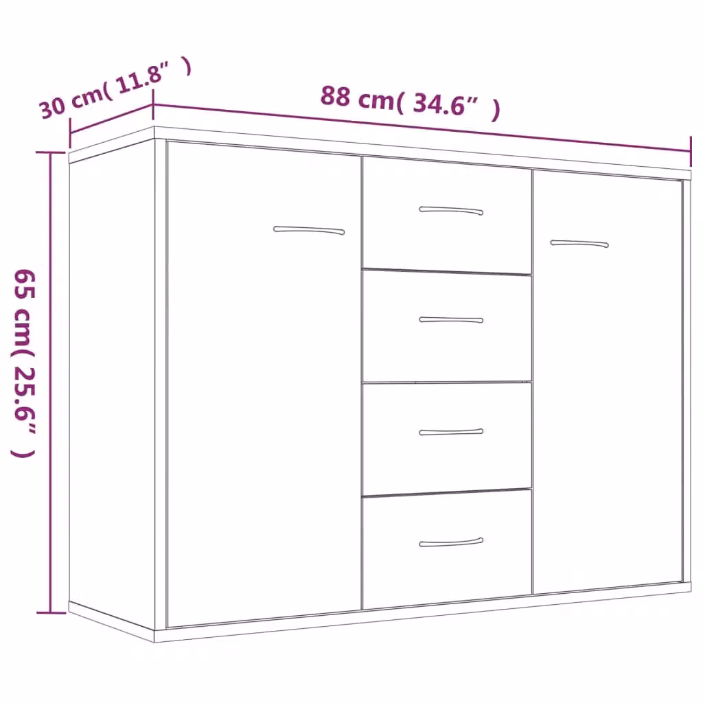Berkfield Home Grey Sonoma Sideboard in Engineered Wood W/D/H: 88 x 30 x 65 cm – 3