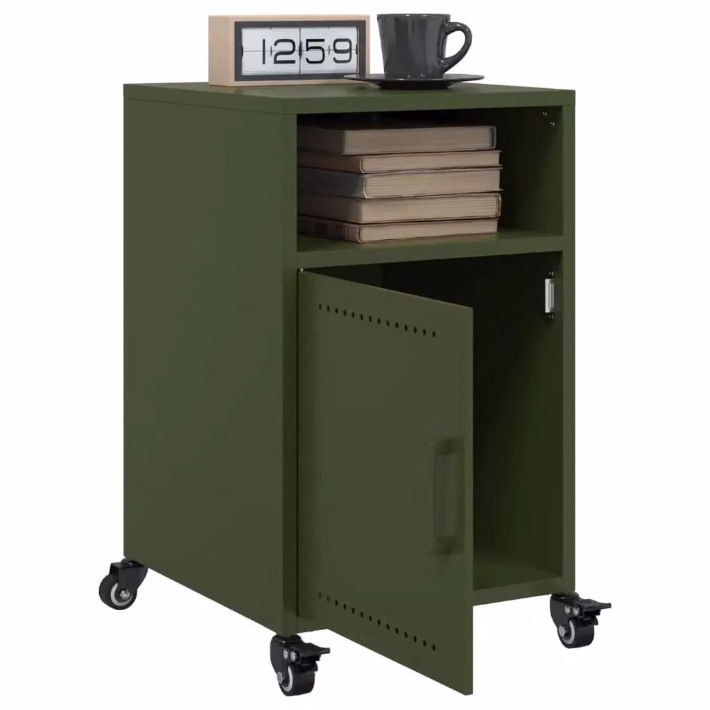Berkfield Home Set of 2 Metal Bedside Cabinets in Olive Green, W/D/H: 36 x 39 x 59 cm – 4