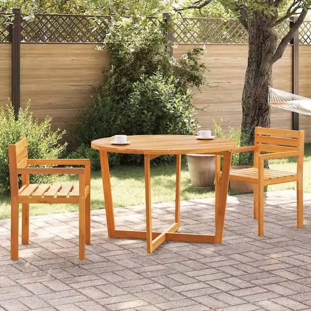 Berkfield Home Beautiful Garden Dining Table, Round Solid Acacia Wood in Brown, Diameter: 110 cm, Height: 75 cm – 1