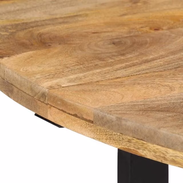 Berkfield Home Beautiful Round Solid Mango Wood Dining Table in Brown and Black, W: 110 cm, D: 75 cm, H: 75 cm – 1
