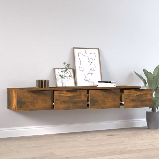 Berkfield Home Set of 2 Wall Mounted Cabinets in Smoked Oak Brown, W/D/H: 68 x 30 x 20 cm