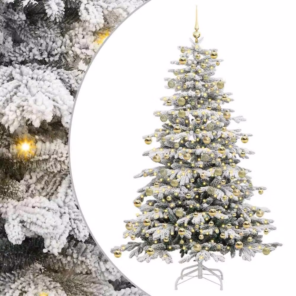Berkfield Home Artificial Hinged Christmas Tree in White, Height: 210 cm – 2