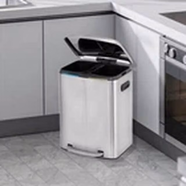 EONLION Double Metal Step Rubbish Bin with Soft Close and Removable Plastic Inner Buckets, 40L, Silver