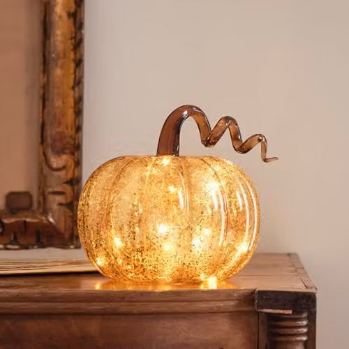 Lights4fun Amber Mercury Glass Light Up Pumpkin Autumn Decoration, Height: 16.5 cm – 3