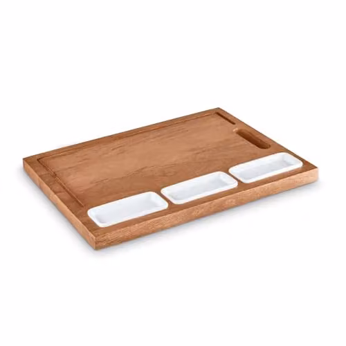 Tower Multi-Purpose Mango Wood Chopping Board with Ceramic Bowls in Brown – 1
