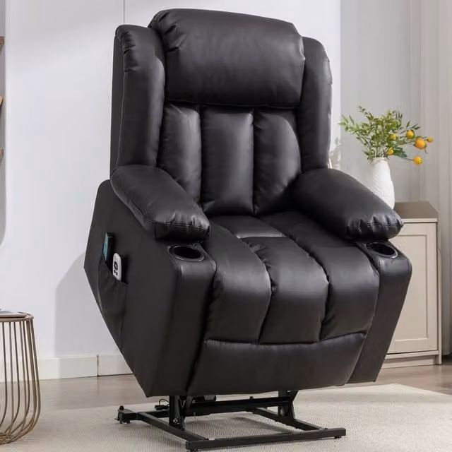 Sheridan Dual Motor Electric Riser Recliner with Massage and Heat in Brown Synthetic Leather