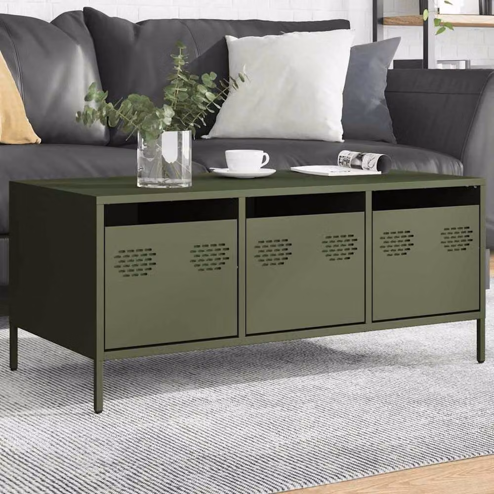 Berkfield Home Industrial Coffee Table in Matt Olive Green, W/D/H: 101.5 x 50 x 43.5 cm – 2
