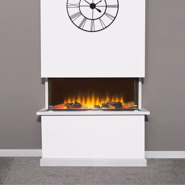 Adam Sahara Panoramic Media Wall Electric Fire, 31 Inch, Black Glass