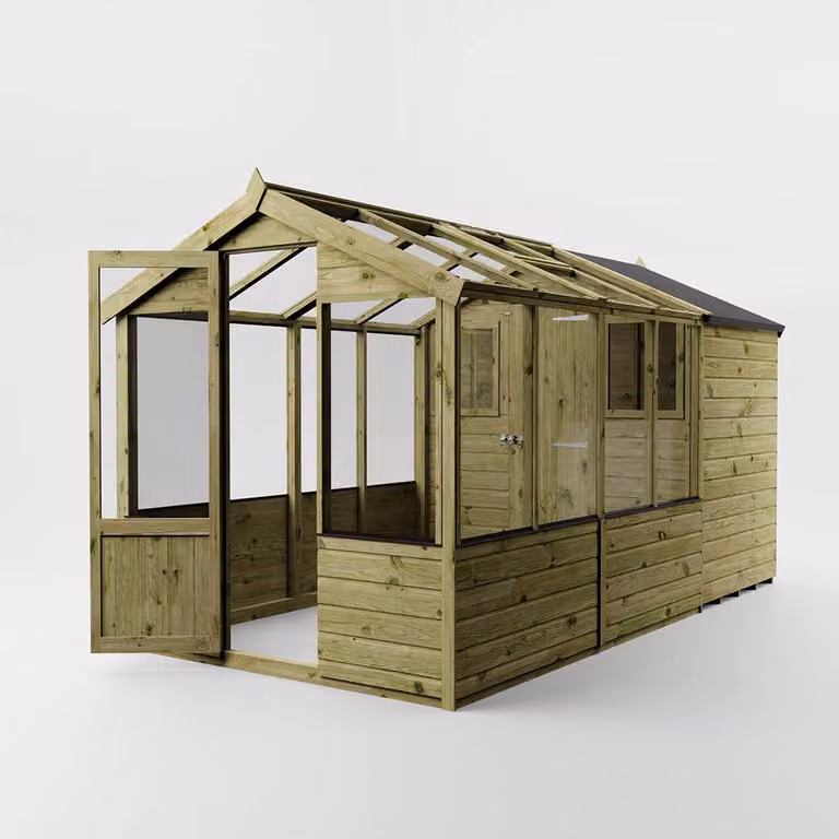 Mercia Traditional Apex Greenhouse and Shed Combo in Brown, W: 204.1 cm, H: 205.9 cm