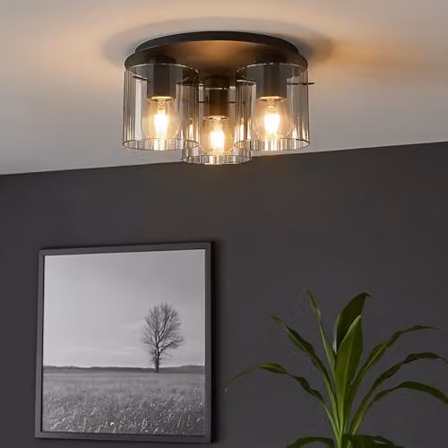 Netlighting Tulivar Cluster Ceiling Light in Grey with 3 Smoky Glass Shades, Diameter: 37 cm – 2